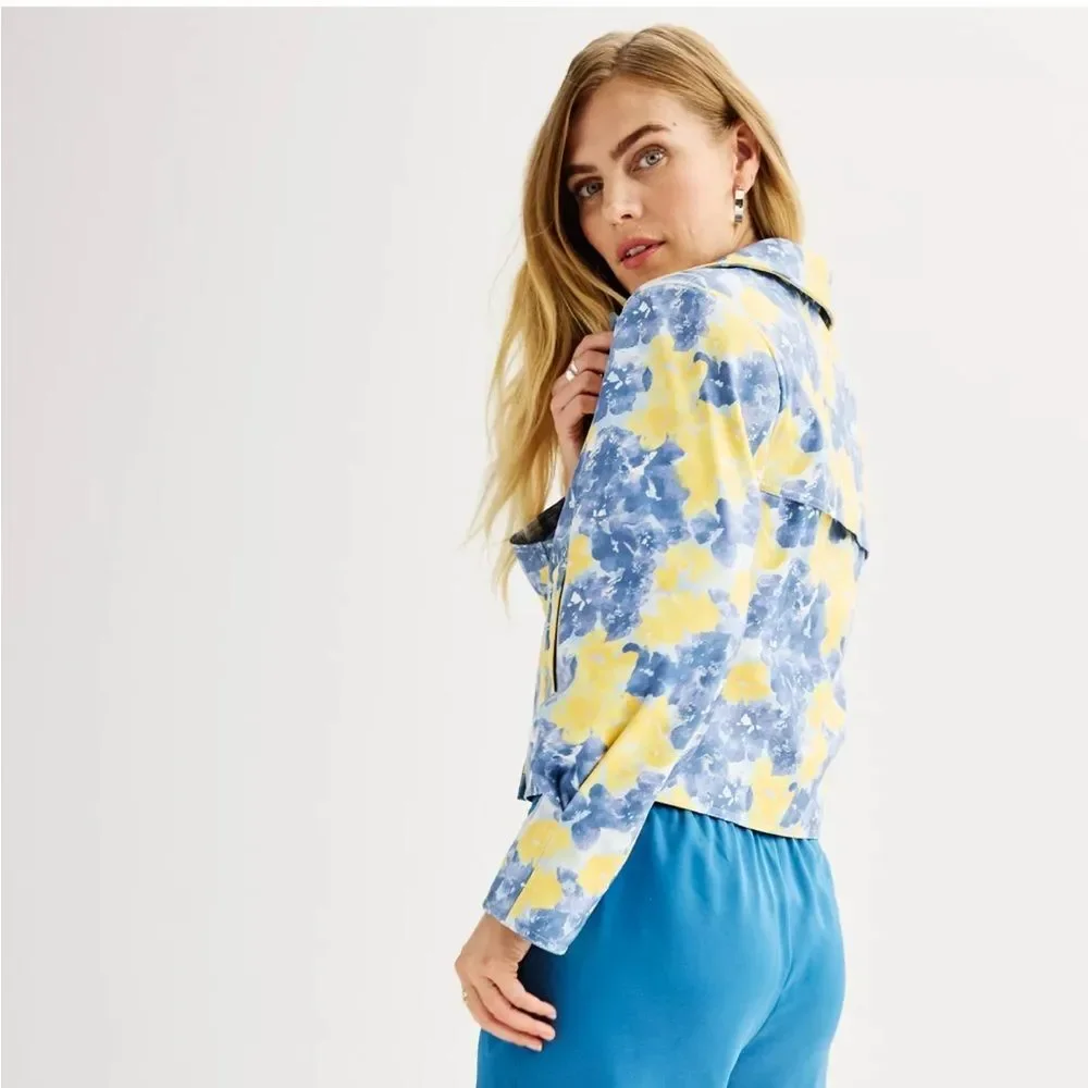 Cropped Floral Yellow and Blue Trench - Picture 4 of 13